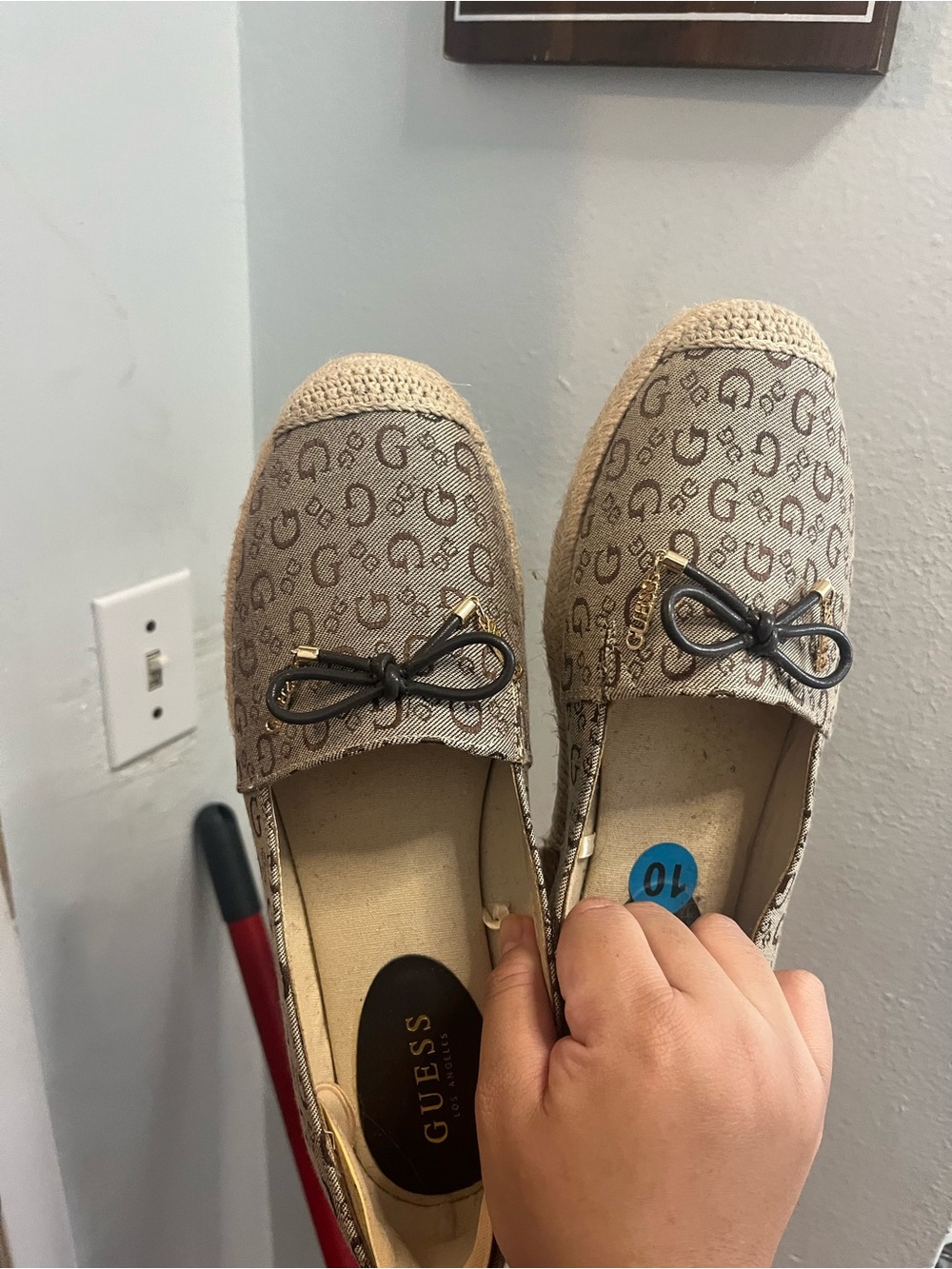 GUESS Beige Logo Slip-On Moccasins with Bow Accent